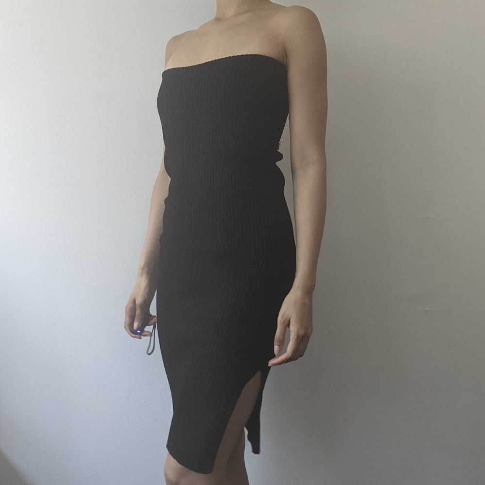 Zara ribbed tube slit knee length dress